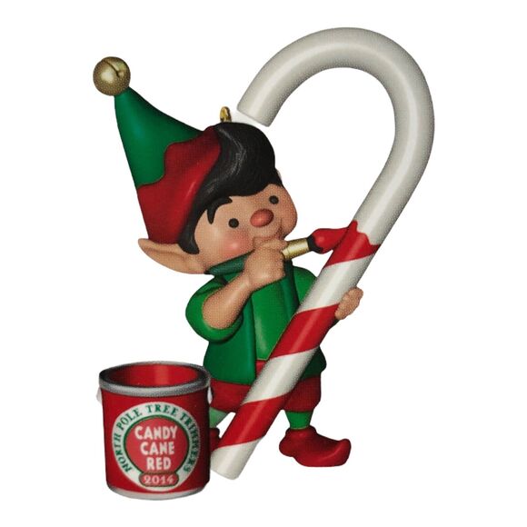 Hallmark Ornament 2014 North Pole Tree Trimmers 2nd in Series Elf Candy Cane NEW - Picture 2 of 5